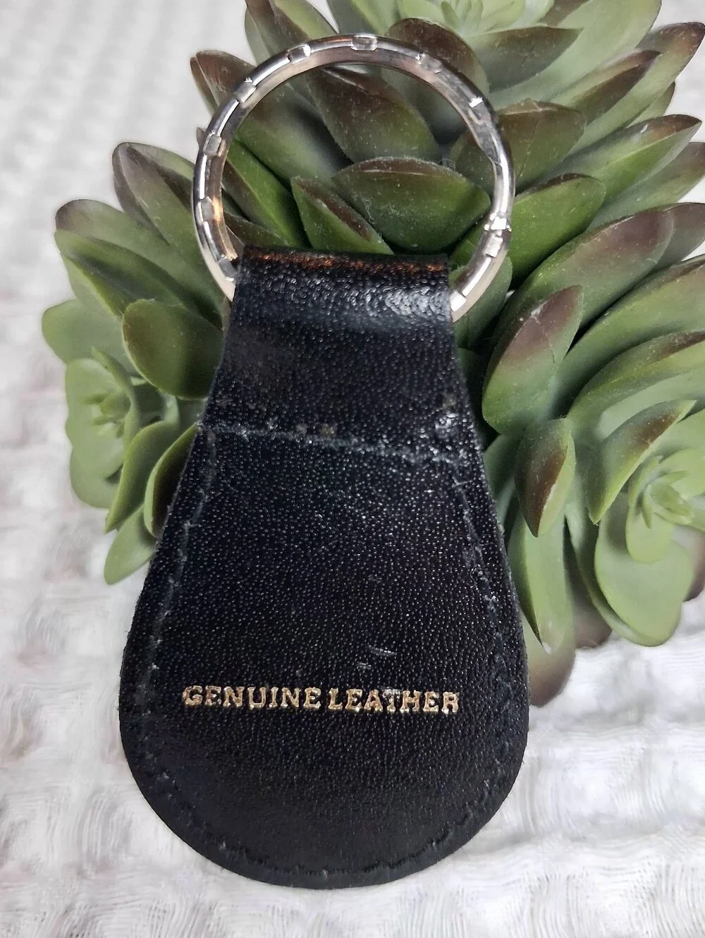 Vintage '70's Cadillac Black Leather Keychain w/Cloisonne Enamel Crest